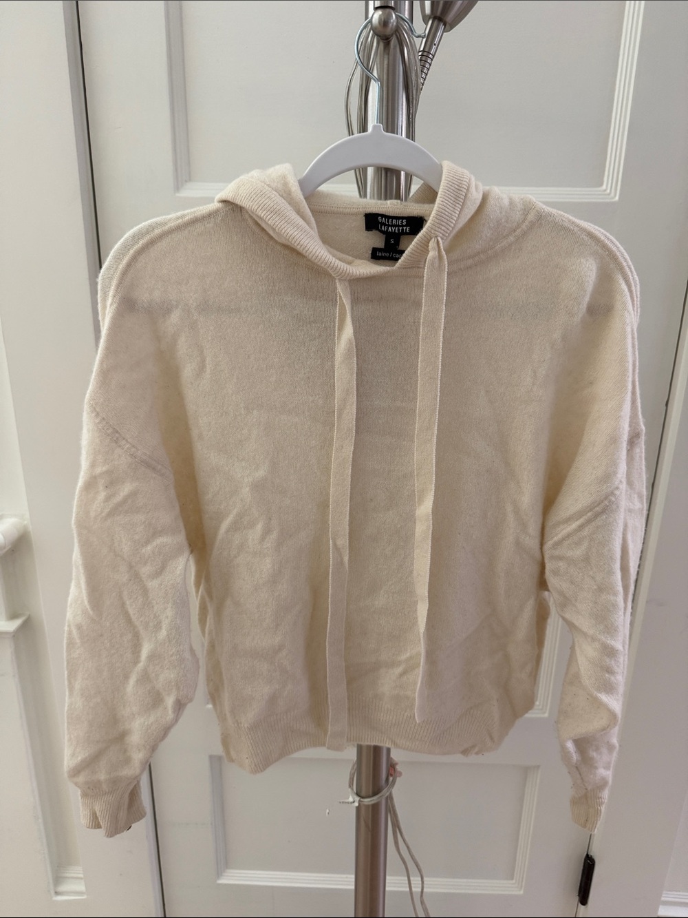 Galeries Lafayette Soft Cream Knit Hoodie with Drawstring